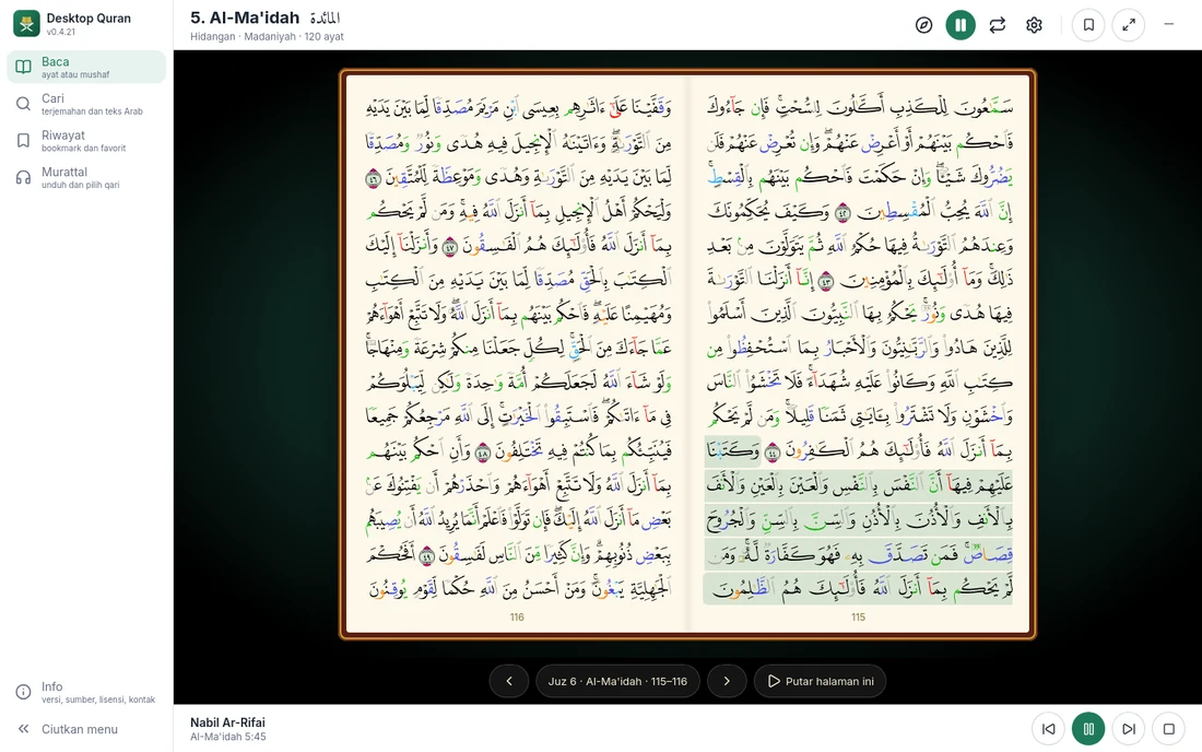 Tangkapan layar Desktop Qur'an: Mengikuti murattal